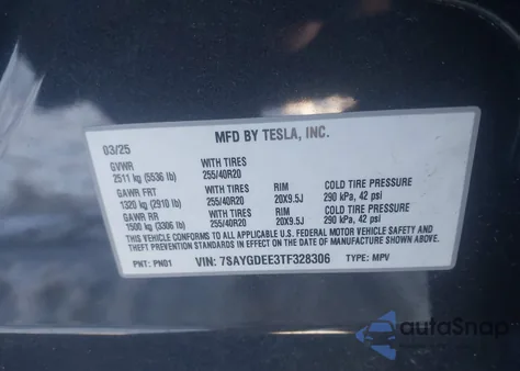 2026 Tesla Model Y Long Range Launch Series/Premium All-Wheel Drive z USA, uszkodzony, nr VIN 7SAYGDEE3TF328306